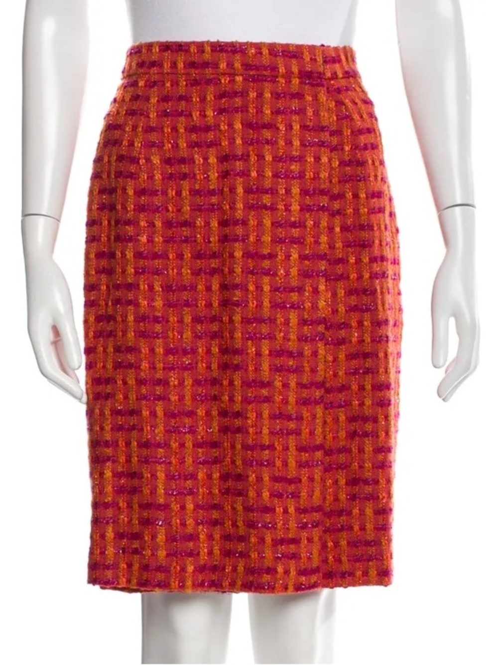 OSCAR DE LA RENTA vintage tweed pencil skirt • vibrant orange pink • Italy $990